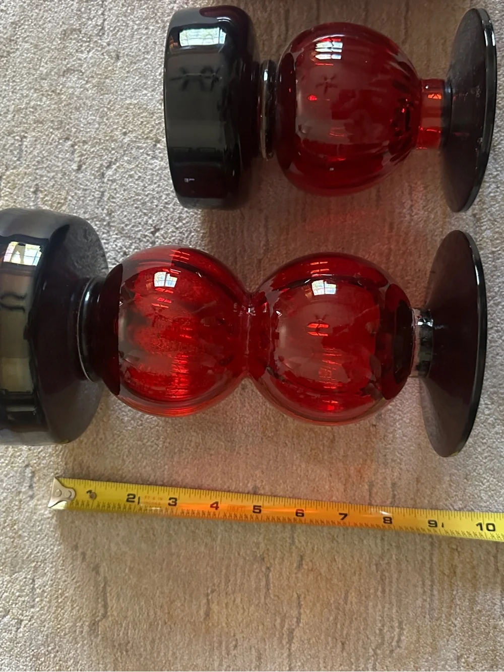 Red Glass Double-Bubble Candle Holders (Set of 2)